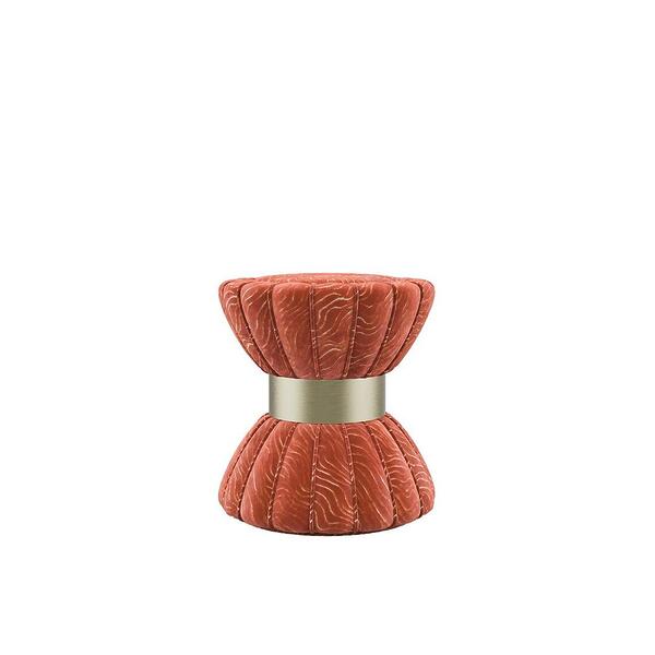 Colette stool upholstered in orange printed velvet by Casamance with a brushed brass ring.
