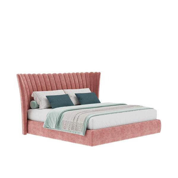 Valerie Bed in Coral velvet