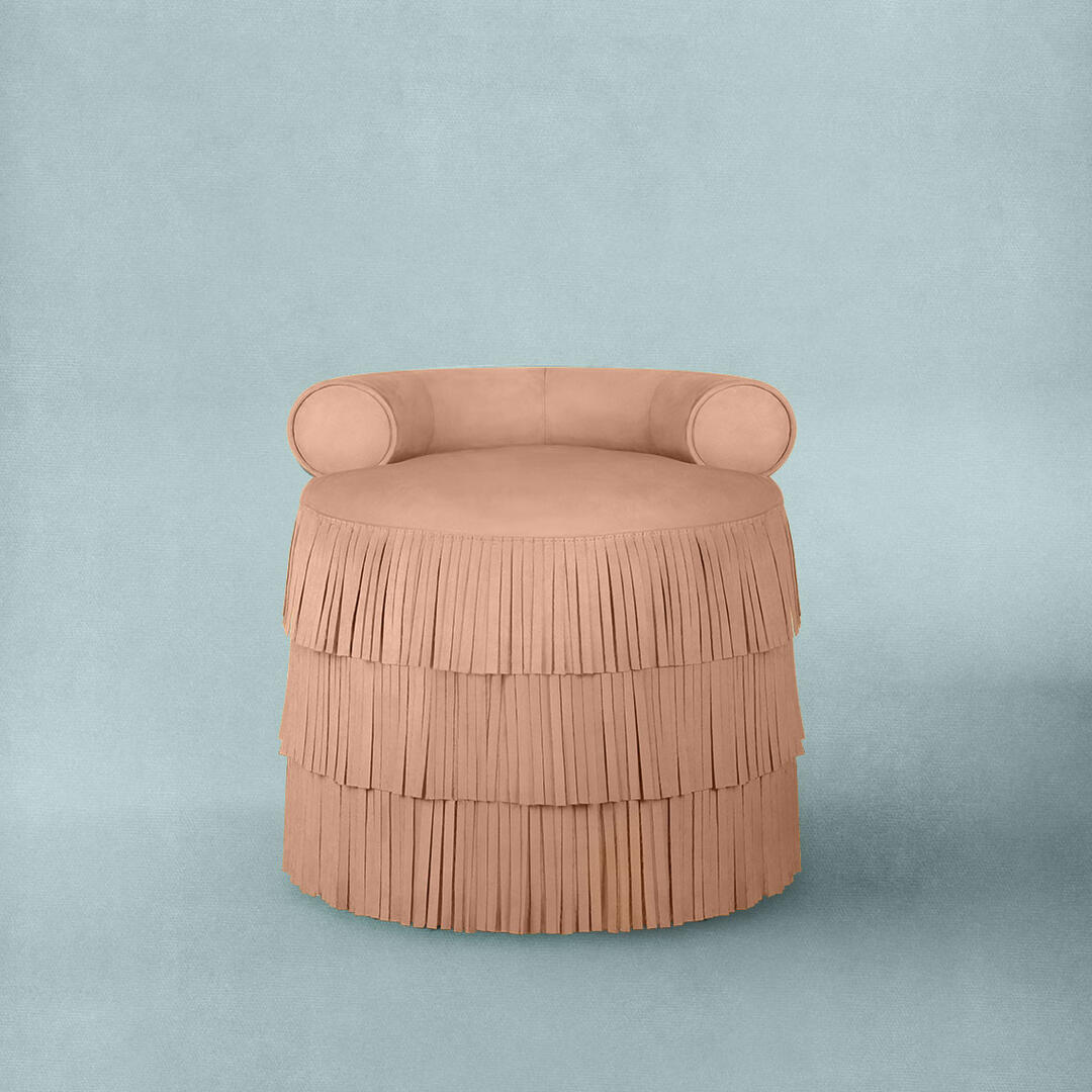 Beth Stool with Warm Pastel Fringes