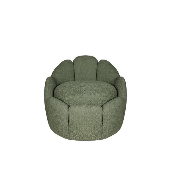Front view of the Julie Stool upholstered in Kirkby Design Shore Recycled Bouclé fabric, color Pesto K5315/16.
