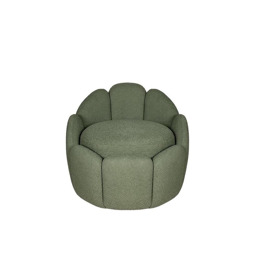 Front view of the Julie Stool upholstered in Kirkby Design Shore Recycled Bouclé fabric, color Pesto K5315/16.