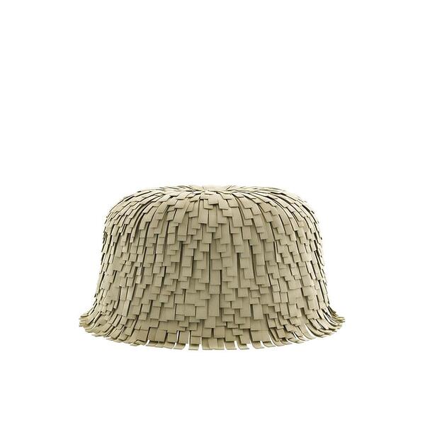 Lyra Ottoman with fringes, upholstered in Kirkby Design Dakota Suede II Soft Lemon.
