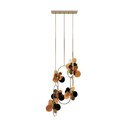 Hera suspension lamp in brass, embodying the shape of flowers