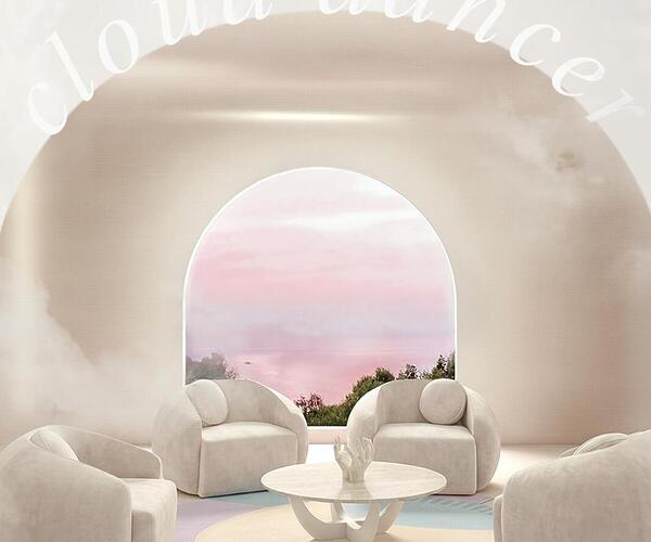 Four Peggy Armchairs upholstered in white fabric, reflecting the new Pantone 2026 color Cloud Dancer, arranged around a center table