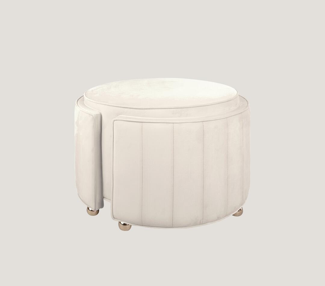 Donna Stool upholstered in a fabric featuring the new Pantone 2026 color Cloud Dancer.